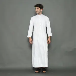 REV Gamis Jubah Pria Dewasa Putih Motif Salur Zigzag Fashion Muslim Katun Premium