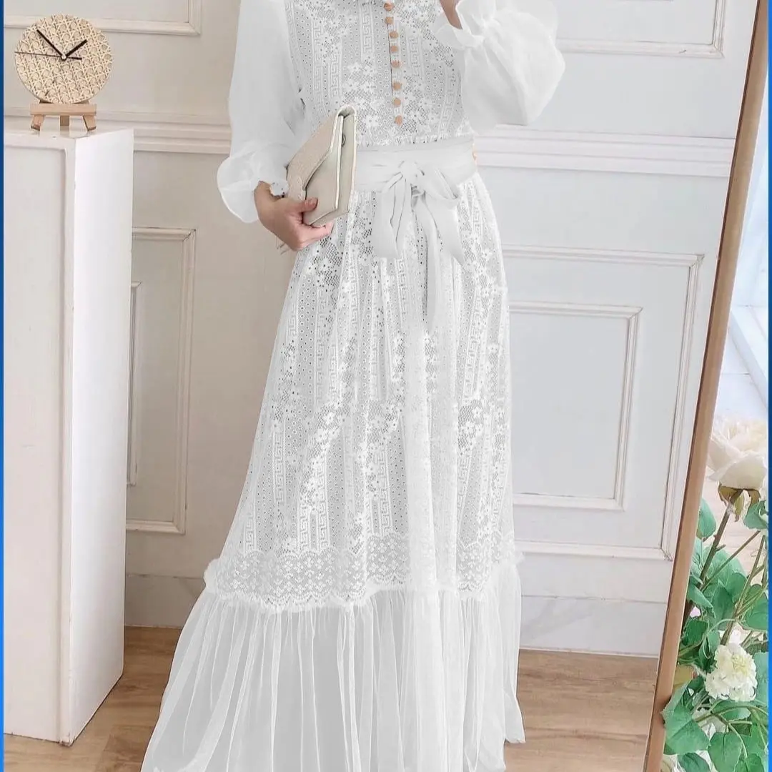 O2 Fashion  Inara dress maxi  maxi brukat busui sleting depan Muslim Kancing Nyaman Wanita Tile