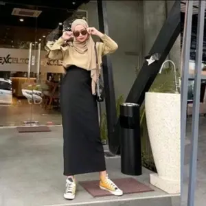 ROK SPAN BAHAN SCUBA PREMIUM setrit halus dan tebal Wanita Muslim Panjang Hitam Kerja Basic Standar Santai Formal Kantor Putih Seragam Coklat Nyaman