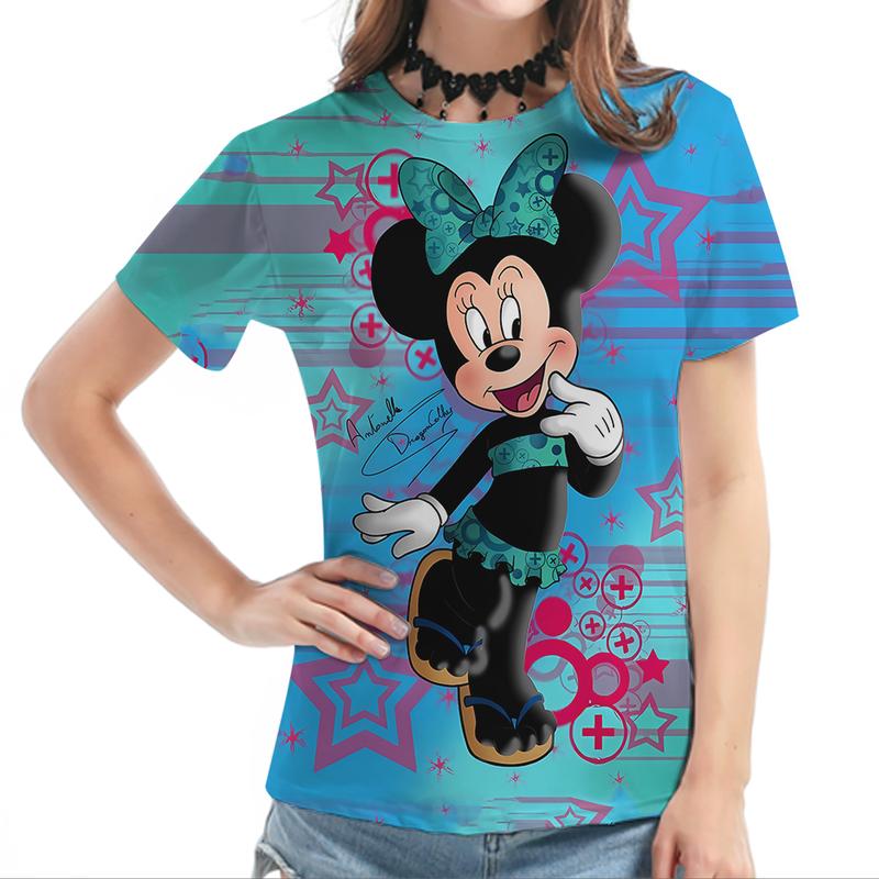 Mickey Mouse and Minnie Mouse T-shirts for Women, Kawaii T-shirts for Women, Round Neck T-shirts for Women, Casual Tops for Girls, New Fashion 2025 8