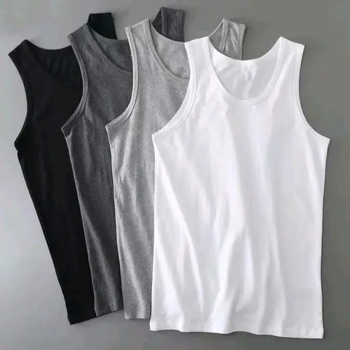 PROMO 6 PCS KAOS SINGLET PRIA DEWASA POLOS Oblong Katun Cowok Hitam Putih