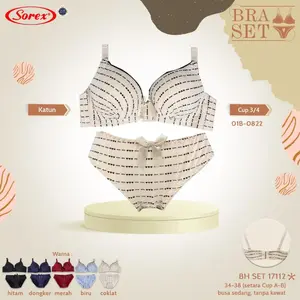 Bra Set Sorex 17112 Tanpa Kawat Cup A-B (34-38) Kait 3 Motif Busa Sedang