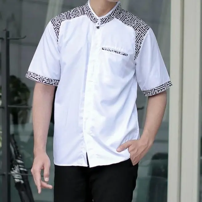 Baju Koko Elrumi Lengan Pendek Motif Araseo Kombinasi Batik Warna Putih