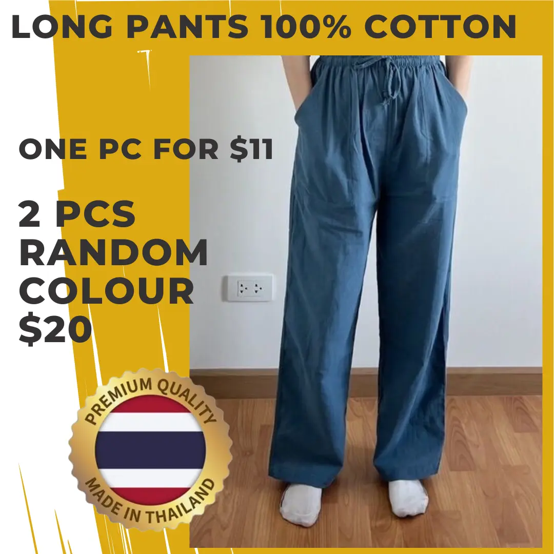 Unisex Casual Cotton Pants with Elastic & Drawstring | Thai Fisherman Style | 100% Cotton