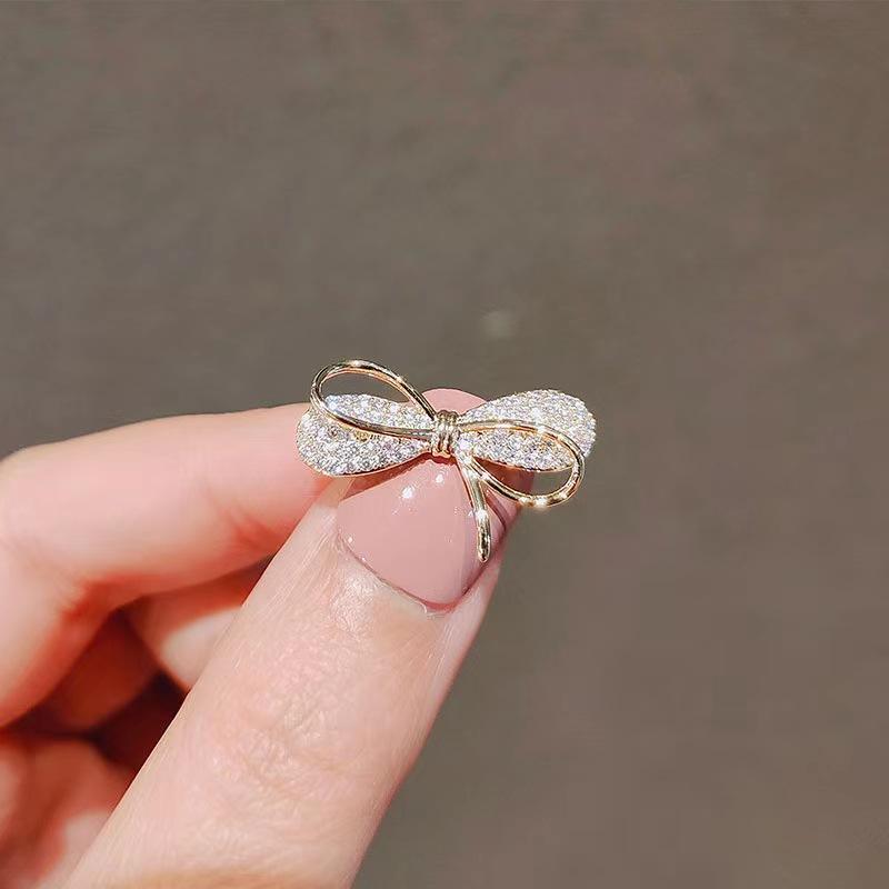 Product Introduction of Rhinestone bow with gold brooch pin  shawl brooch Bow brooch buckle collar decoration buckle pin fixing accessory 6