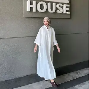 Nasha Long Tunik Outer Atasan Wanita Polos Casual Kerah Kemeja Full Kancing Aktif Lengan 3/4 LD 120cm Linen Rami