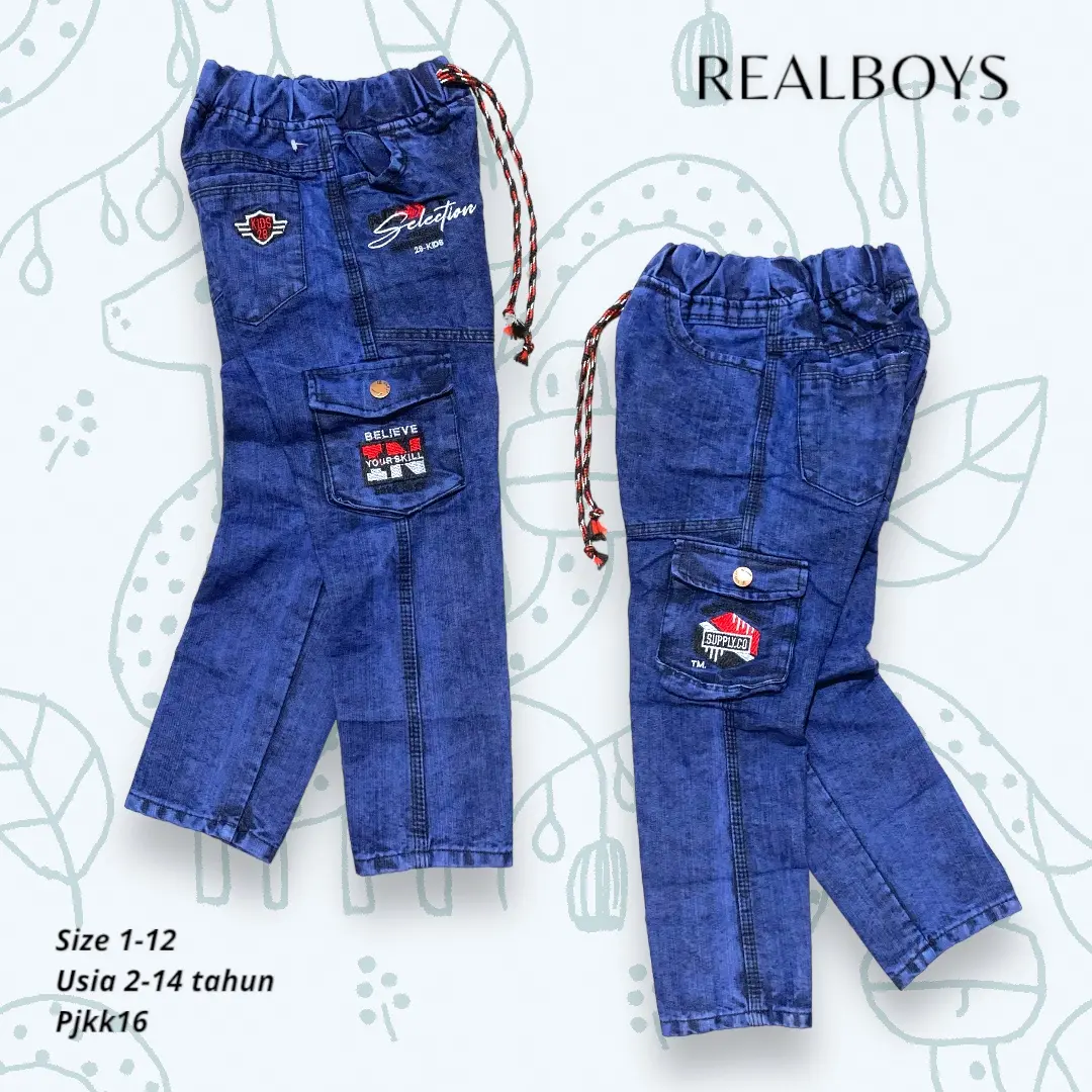 CELANA JEANS KARGO PANJANG Motif Bordir Fashion KEKINIAN ANAK LAKI-LAKI UMUR 5-12 TAHUN, PJKK16