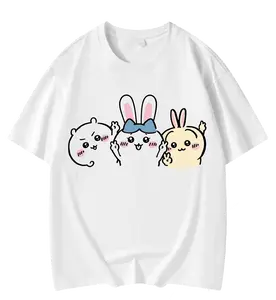 Chiikawa Kualitas Tinggi Lucu Cetak Gadis Anak-anak Universal Katun Lengan Pendek T-shirt Plus Ukuran 200g Nyaman dan Unik