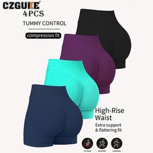 CZGUKE 4 Pzas Conjunto para Mujer Pantalones Cortos de Gimnasio Ciclismo Yoga Tummy Control Alta Cintura Compresión Fit Versátil