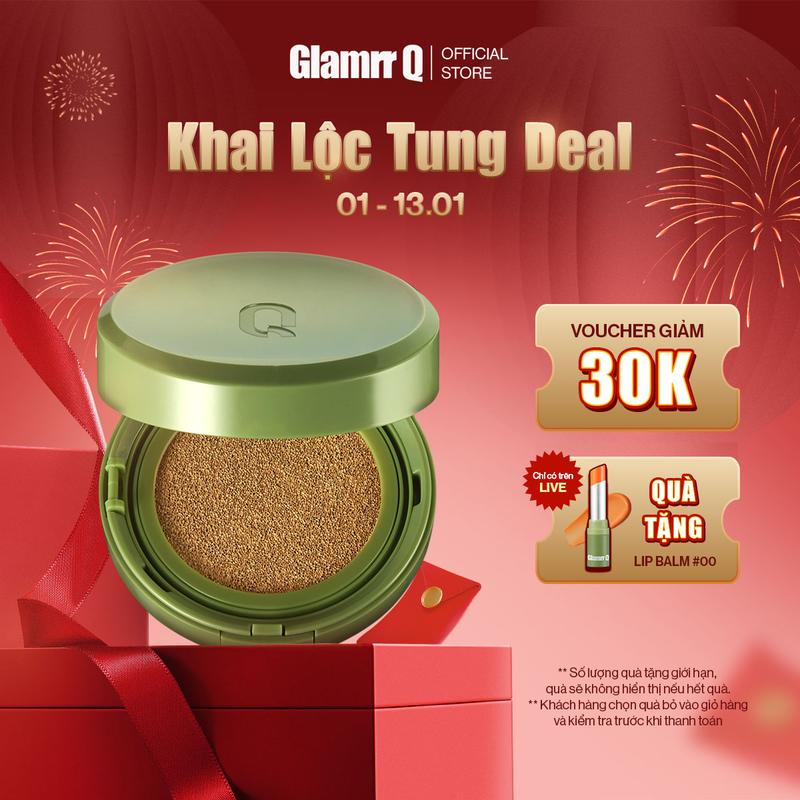 KHAI LỘC TUNG DEAL Phấn Nước Căng Bóng GLAMRR Q Vegan Super Glow Cushion SPF50+ PA++++ 1 Lõi X 15g Mỹ Phẩm Cosmetic Trang Điểm