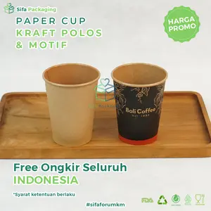 Paper Cup 8 Oz Gelas Kertas Kopi Teh Polos Motif Hot Cold Tahan Panas Paper Cup Kraft Coffee Tea isi 50 pcs