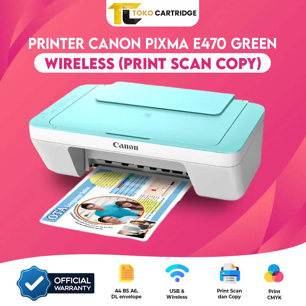 Printer Inkjet Canon E470 Green Hijau MG2570 s mg2570s multi fungsi Print Scan Copy A4
