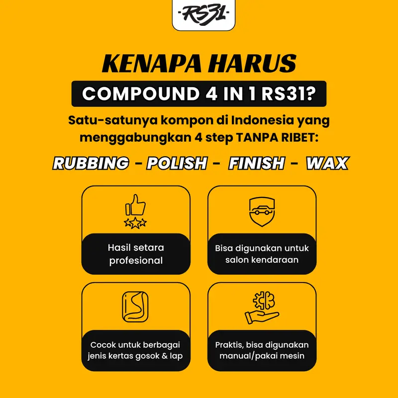 RS31 Rubbing Compound Penghilang Baret Mobil Motor Helm Kaca 50gr 100gr 200gr Super Ampuh Menghilangkan Baret Halus & Swirl Mark Dengan Wax & Silikon 2