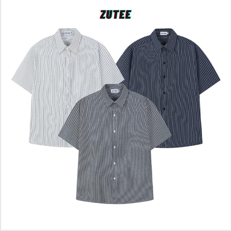 Áo sơ mi cộc tay ZUTEE cổ bẻ chất liệu linen kẻ sọc ZT17