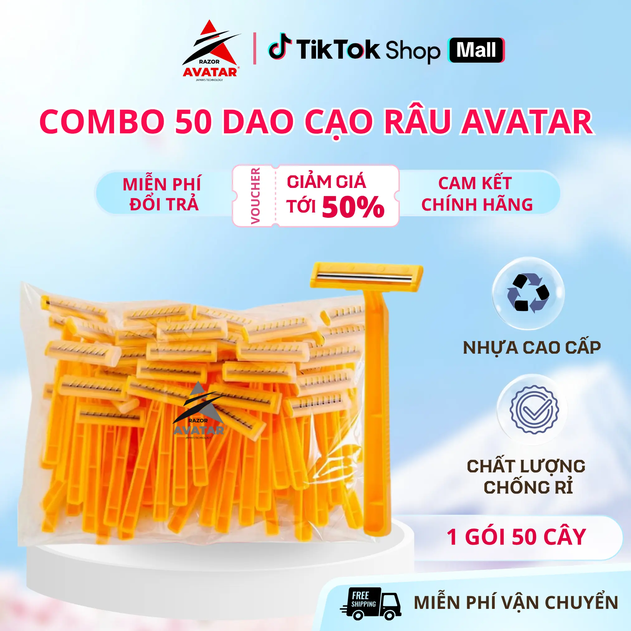 Bịch 50 cây dao cạo râu cán ngắn vàng 2 lưỡi chuyên dùng cho khách sạn resort Avatar Việt Nam