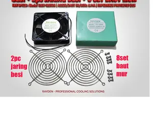 cooling fan rayden 12cm 220v besi ( paket : 2pc jaring besi + 8set baut mur ) kabel buntung kipas angin 12 cm ram gril exhaust ventilasi udara