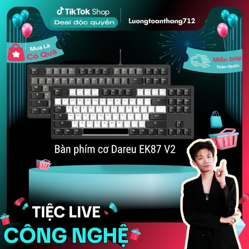   Deal đặc biệt Luongtoanthang  Bàn phím cơ Gaming DAREU EK87 v2 Gray Black  White Black Dream Switch - Chuẩn kết nối: Dây USB Layout TKL 87 phím gọn nhẹ Keycap PBT DoubleShot Led nhiều màu - 2 dải led RGB hông 