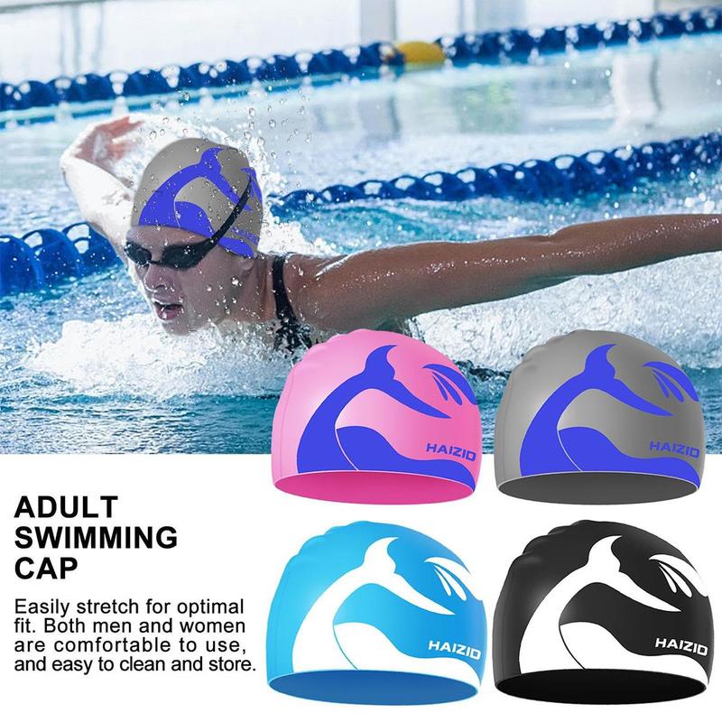Cartoon Whale Tail Pattern Swimming Cap Silicone Waterproof Ear ...