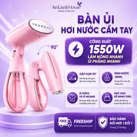Bàn Ủi Hơi Nước Cầm Tay Gấp Gọn Công Suất 1550W Ủi Phẳng Mọi Loại Vải, Tiện Lợi Mang Đi Du Lịch