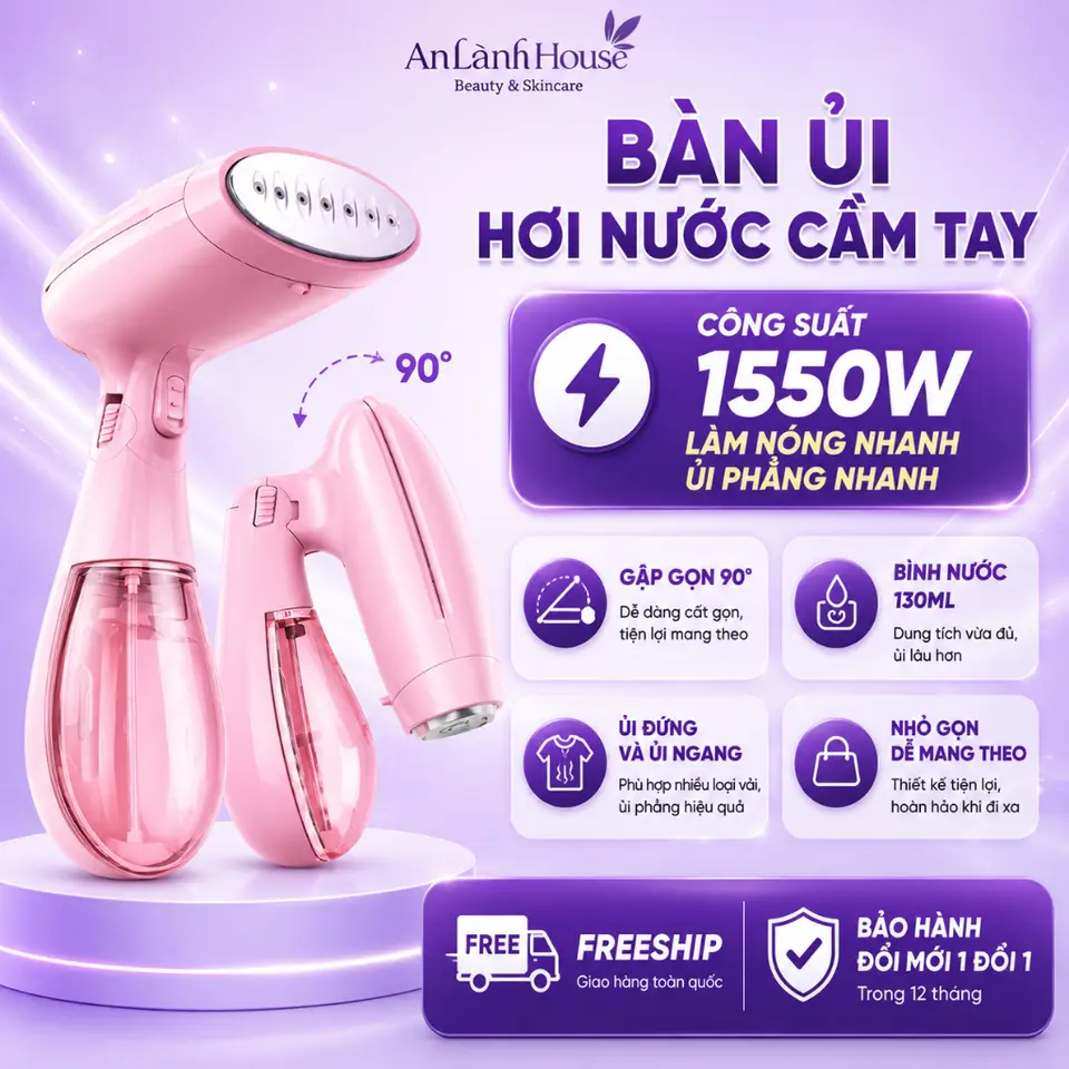 Bàn Ủi Hơi Nước Cầm Tay Gấp Gọn Công Suất 1550W Ủi Phẳng Mọi Loại Vải, Tiện Lợi Mang Đi Du Lịch