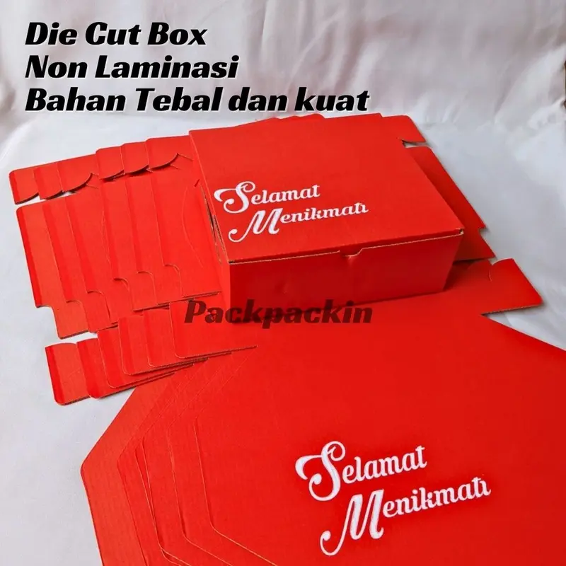 BOX KOTAK NASI SEKALIPAKAI UNTUK HAJATAN WARNA MERAH UKURAN 20 CM BAHAN  E - FLUTE 2