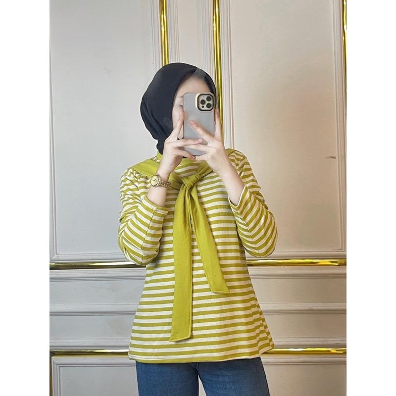 JN- Chika Blouse Stripe Atasan  Panjang Wanita Knit Casual Baju Knitted Knitwear Crop Top Outer Cardigan Oversize kemeja  hadeed Motif Kardigan Garis Basic 3