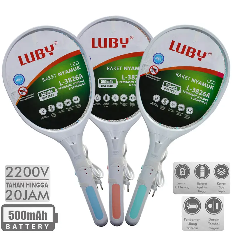 KS Raket nyamuk LUBY 3826A / 3825A rechargeable tahan 20 jam + lampu indikator LED random 0