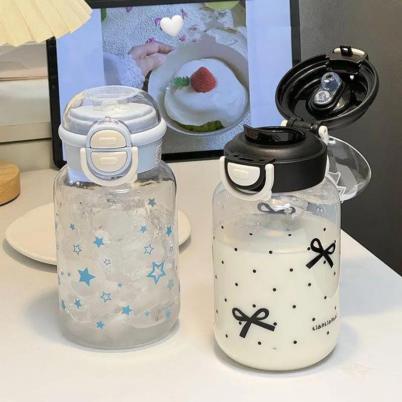 600ml chai nước sao cốc cho nước cà phê đá trà bowknot dễ thương cốc nhựa với nắp rơm di động chai uống