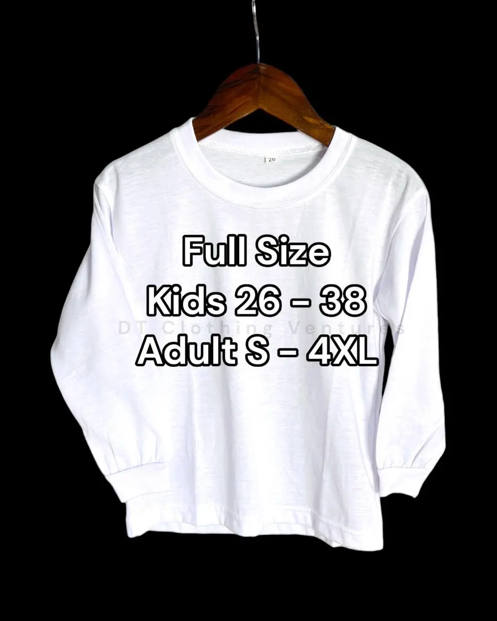 Kids & Adult Unisex Cotton Long Sleeve Round Neck White Shirt For School Casua Sekolah Uniform Kanak Dewasa Crew Neck