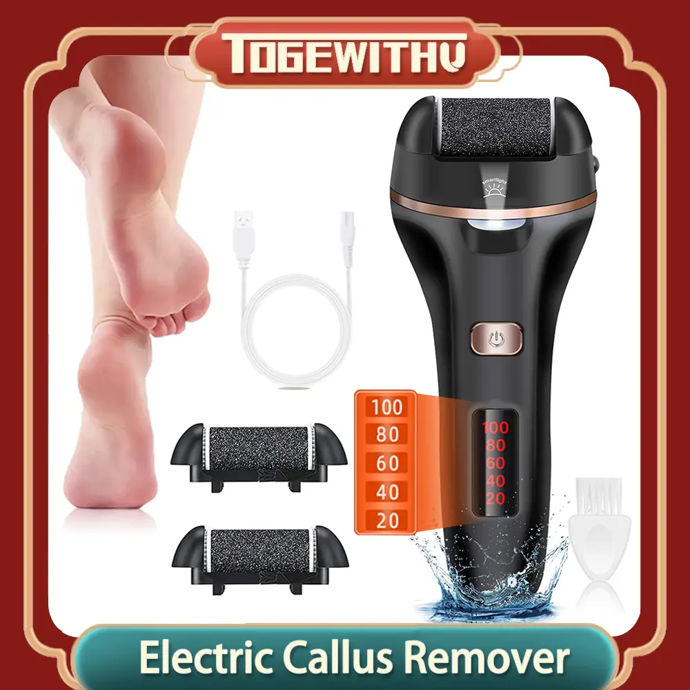 Electric Callus Remover, Foot Grinder Rechargeable Foot File Hard Skin Remover Pedicure Tools for Feet Electronic Callus Shaver Pedicure kit for Cracked Heels and Dead Skin Foot Scrubber with LED Light and 2 Roller Heads