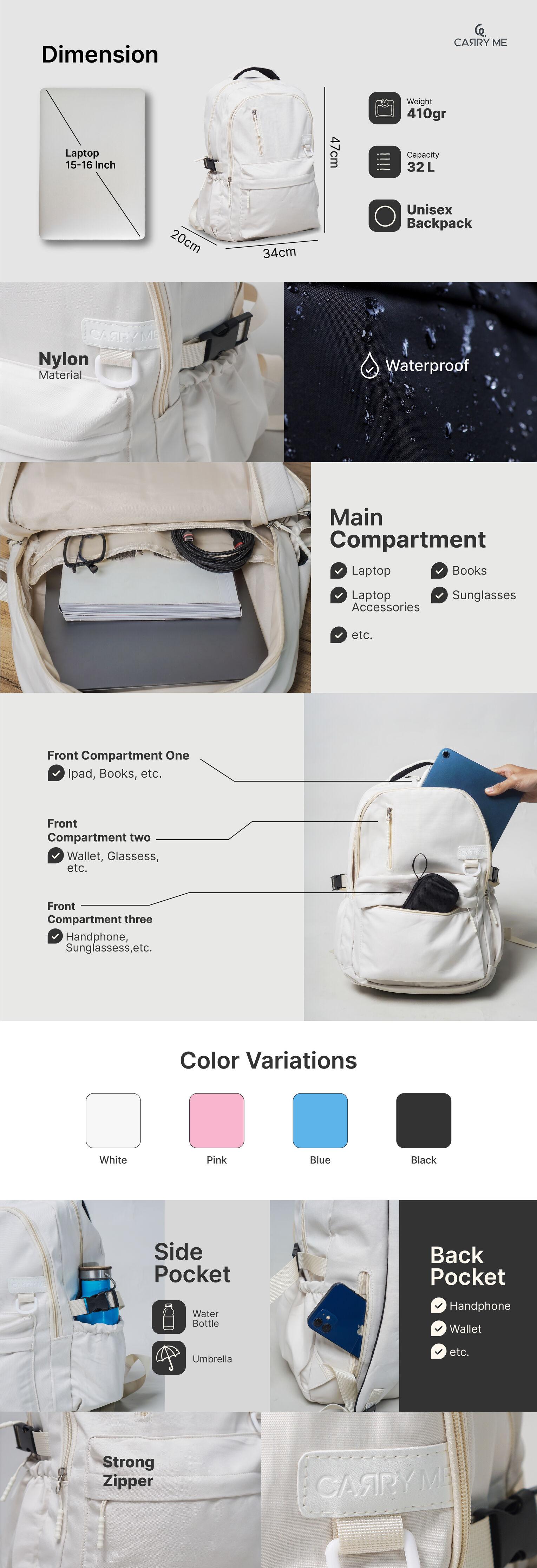 Carry Me - Metro 2.0 Backpack / Ransel Wanita Pria / Ransel Travel Sekolah Kuliah Kerja