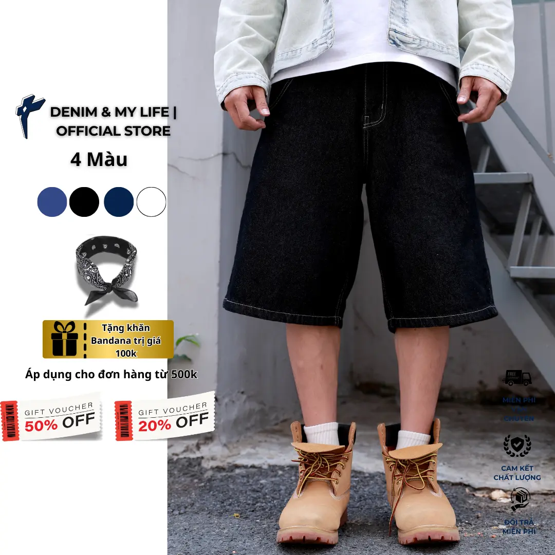 [Deal Hời Mở Bán] Quần Short Jeans Denim Nam - Chất Cotton Denim Chính Phẩm Cao Cấp Dày Dặn - Fom Baggy Ống Rộng Xu Hướng Hiện Đại - Chống Nhăn, Chống Xù Lông - Bền màu Giữ Fom Lâu Dài- Quần Đùi Nam