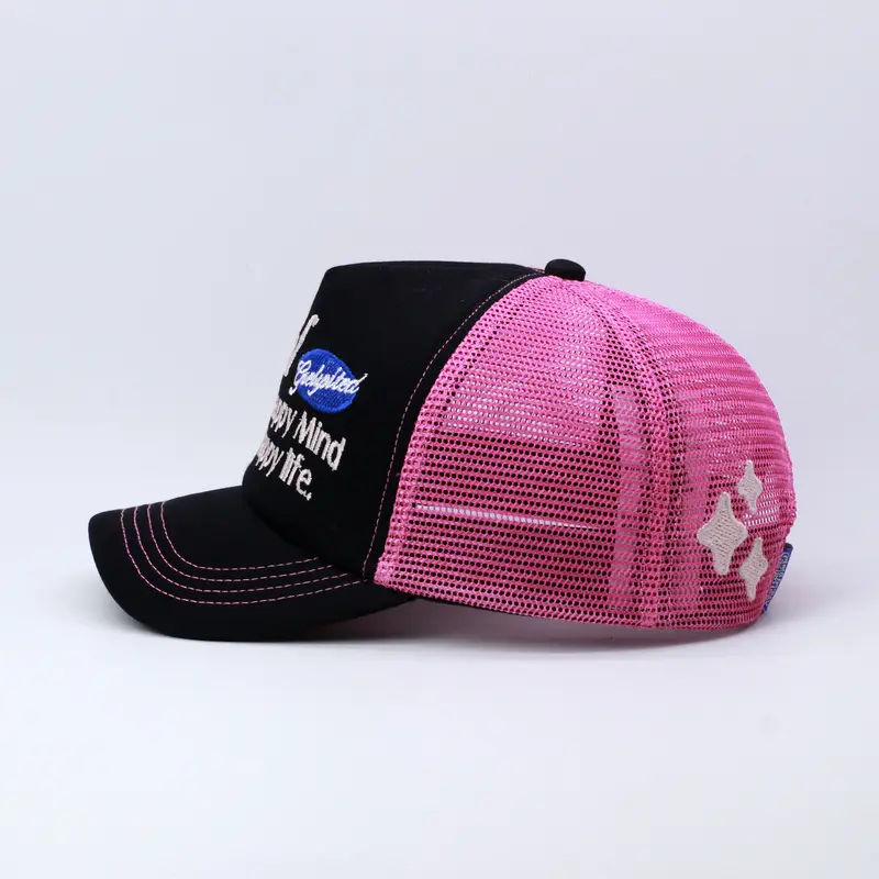 TOPI JARING TRUCKER HAT BAHAN TWILL LIDAH PENDEK HITAM MIX PINK GRELYSITED STATE OF MIND 2