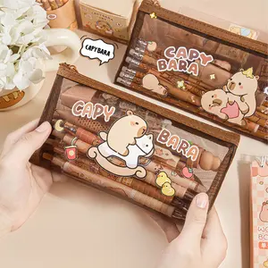 Tempat Pensil Jaring Capybara Pouch Resletting dan Besar Kapibara Penyimpanan Alat Tulis S-PC019
