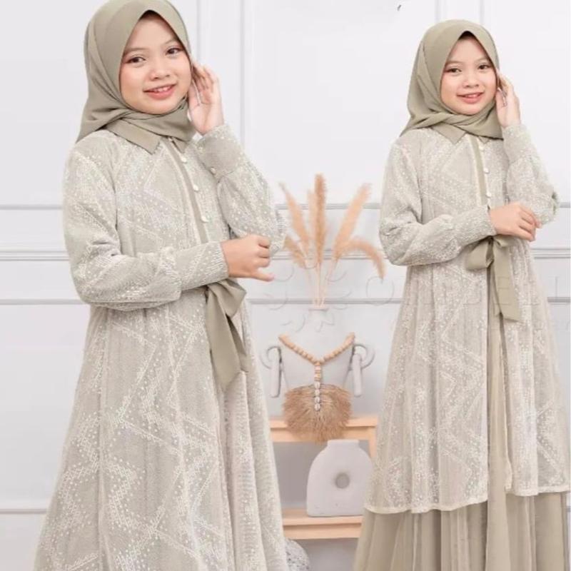 Gamis Muslim Anak Perempuan Usia 6 7 8 9 10 11 12 13 Tahun Padma Syari Kids Bahan cringkel Brukat 5