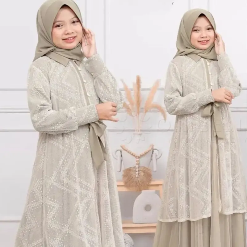 Gamis Muslim Anak Perempuan Usia 6 7 8 9 10 11 12 13 Tahun Padma Syari Kids Bahan cringkel Brukat 4