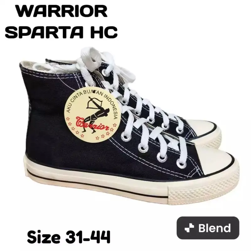 ￼SEPATU SEKOLAH WARRIOR SPARTA HIGH BLACK WHITE SIZE 31-44 / SEPATU ANAK SEPATU HITAM PUTIH Fashion 2