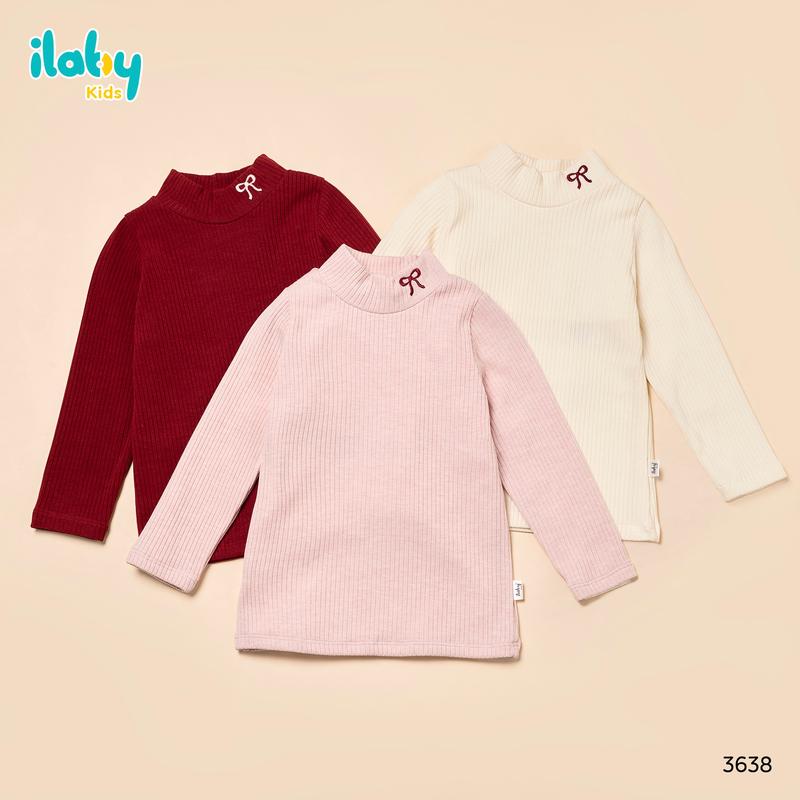 Áo len tăm cổ cao dài tay cho bé ILABY chất liệu len tăm giữ ấm tốt thêu họa tiết cổ 3638