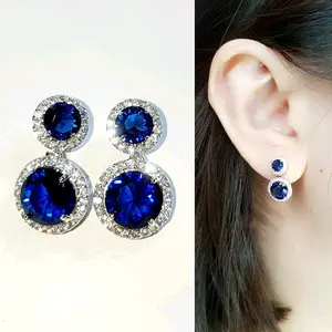 Anting Berlian Biru Wanita Anting Perak Silver Anting Permata Biru Anting Blue Safir Saphire Anting Emas Putih Wanita