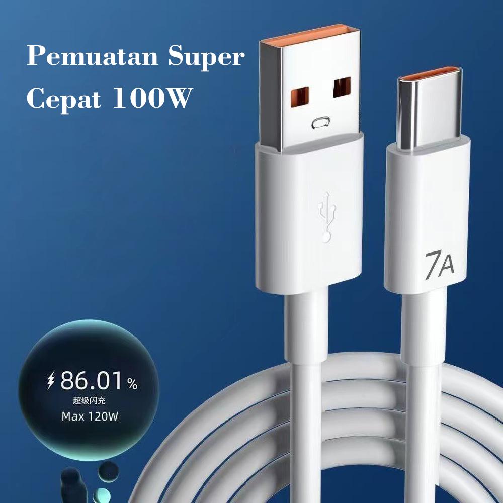 Kabel pengisi daya ponsel tipe-c pengisian daya super cepat 7A putih cocok untuk kabel data Huawei Xiaomi 100w Panjang Konektor Cable Hitam