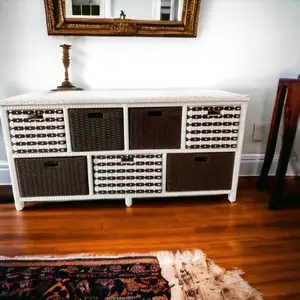 Lemari TV Rotan Sintetis Laci 7 Panjang - Kayu Anti Rayap Furniture