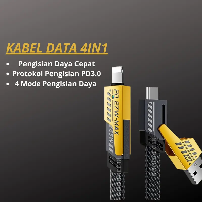 Kabel Data 4 in 1 Convertibke Metal Fast Charging Cable 65W 1.07M Kabel TYPE C USB A & Lightning Multiple Charging Cocok Untuk Iphone Dan Android 2
