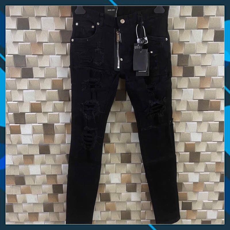 HOT - Quần jean nam DS, Q đen rách nhiều, khoá lệch hàng Quảng Châu