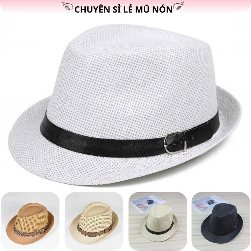  Mũ Phớt Cói Vành Nhỏ Unisex - Nón fedora Phong Cách Vintage Đi Biển Dạo Phố Du Lịch - form cứng Hat 