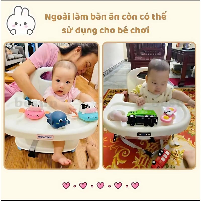 Ghế ăn dặm gấp gọn đan năng cho bé, ghế ngồi ăn tiện lợi cho bé từ 6 tháng tuổi, có dây ai bảo vệ - Kem Ghế ăn 6