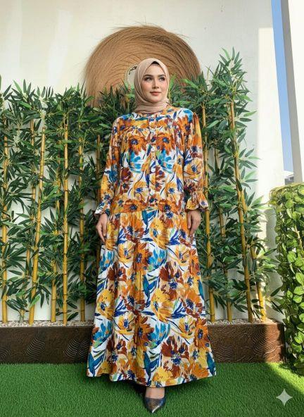 dress Rayon premium, kekinian bahan adem nyaman dipakai sehari-hari Gamis Kancing Wanita Katun Karet Midi Motif Muslim