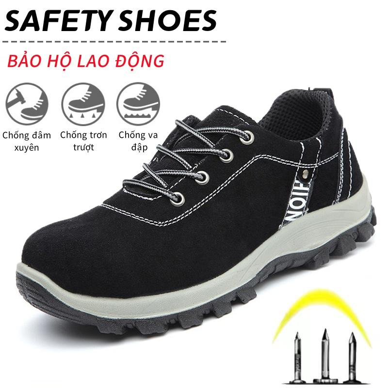 Giày Bảo Hộ Lao Động Da Lộn Mũi Thép Chống Va Đập Đế Lót Thép Chống Đinh Chống Trơn Trượt Mềm Mại Thoáng Khí