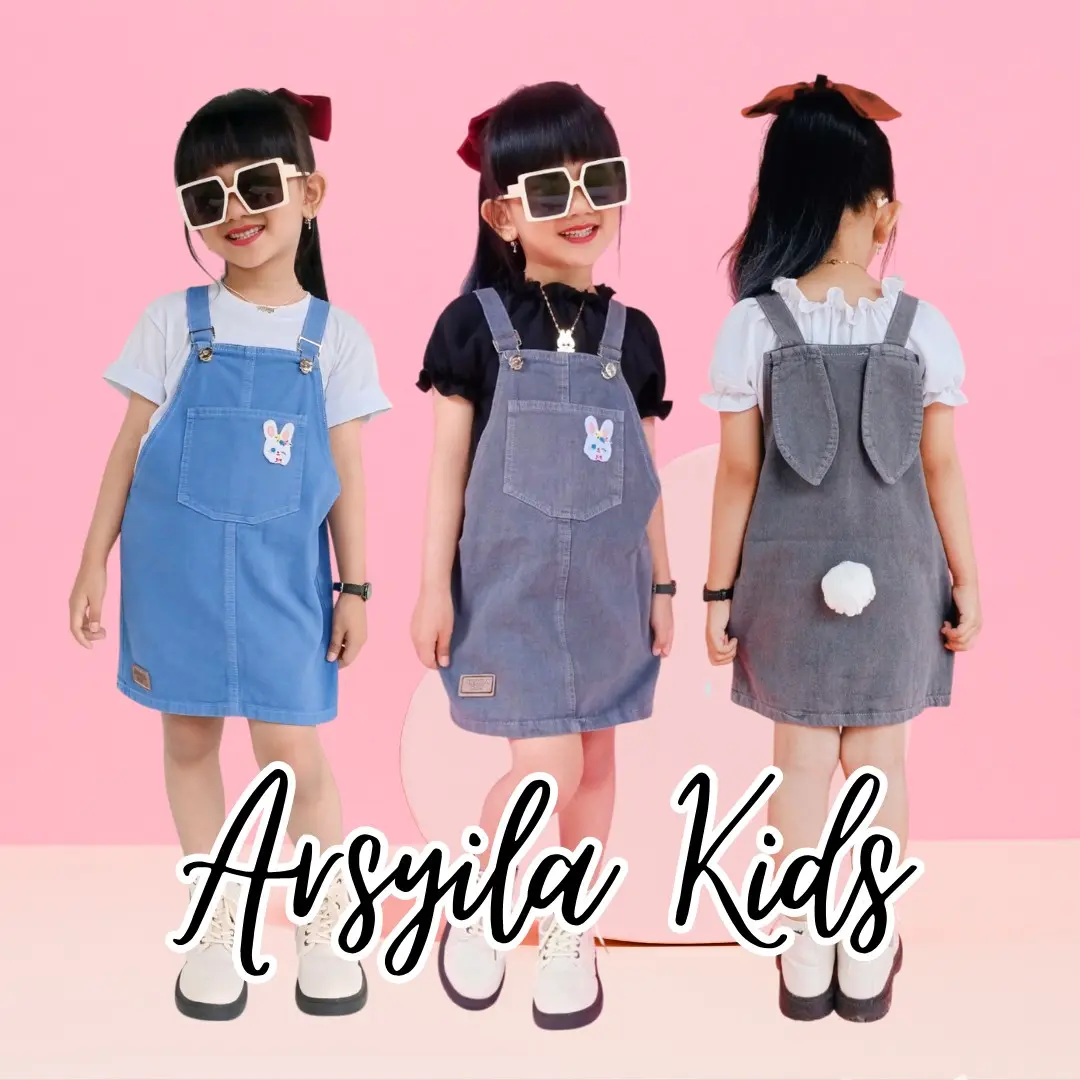 (Live exclusive FIRSYANAJMA) Overall Kelinci Baju Kodok Skirt Anak Perempuan 1tahun-8tahun - Arsyila Kids - Katun, Cewek