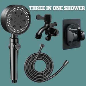 3In 1 Kepala Shower Set Mandi Hitam Premium Shower Head Set 5 Mode Adjustable Shower Dengan Selang Portable Kamar Mandi Shower Set