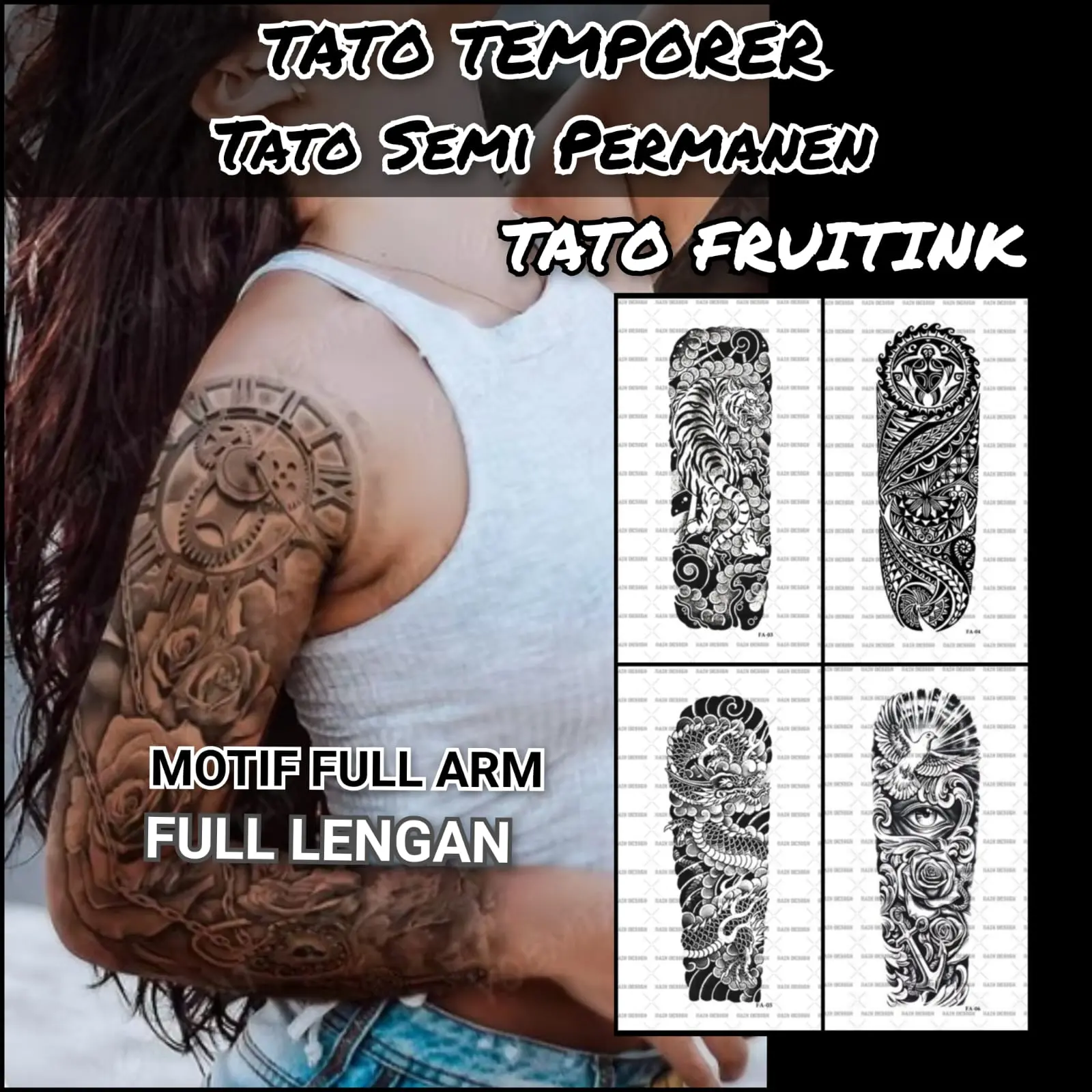 BERTATO-Tato semi permanen Full Arm anti air / Tato temporer anti air semi permanen Kode FA atau Full Arm Temporary Tatto
